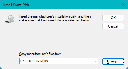 Install from Disk dialog, confirm folders