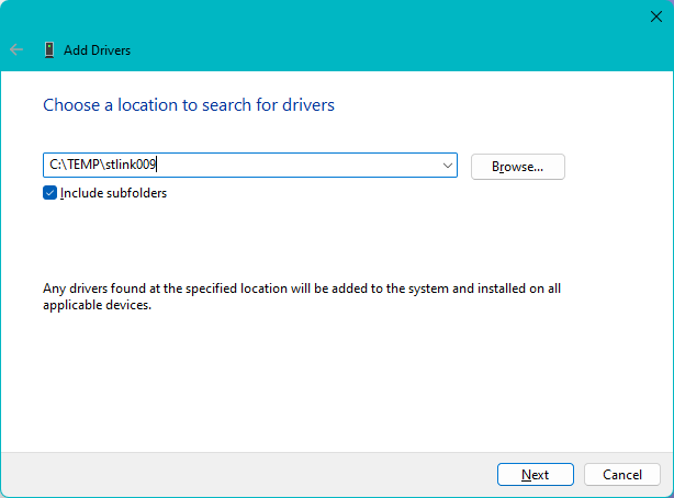 Add drivers dialog