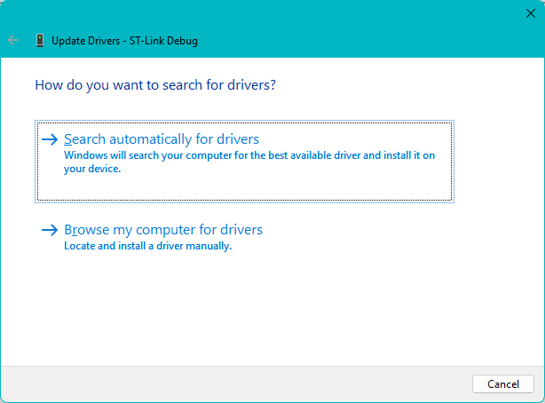 Update Driver Dialog Browse my computer for drivers