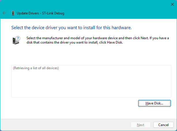 Update driver dialog Have disk button