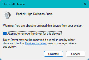 Uninstall device Attempted to remove this device